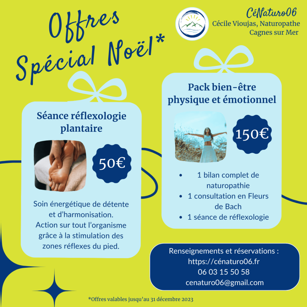 Offres détente et bien-être Noël 2023 CéNaturo06 Cagnes sur Mer