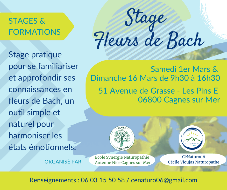 Stage découverte des Fleurs de Bach 1er et 16 Mars 2025 à Cagnes sur Mer